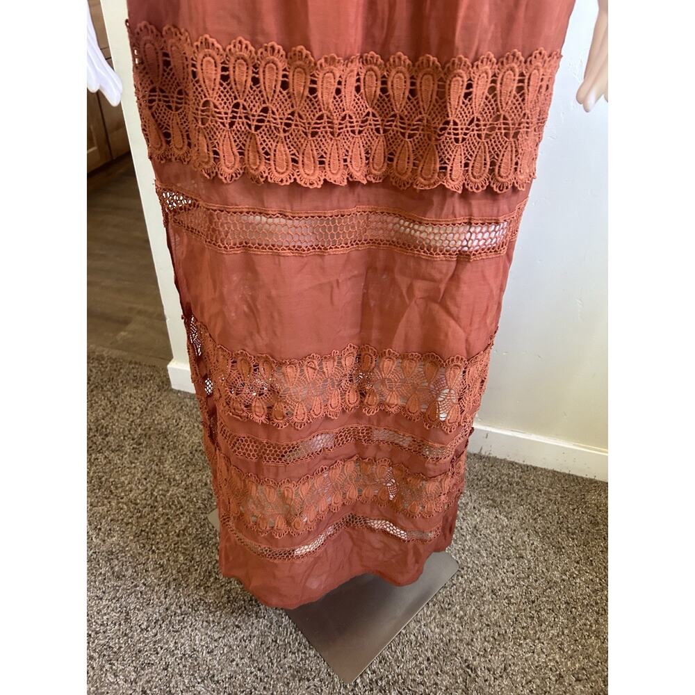 Elan Athena Strapless Lace Maxi Dress Smocked Beach Cover Up Clay M Boho - Picture 5 of 14